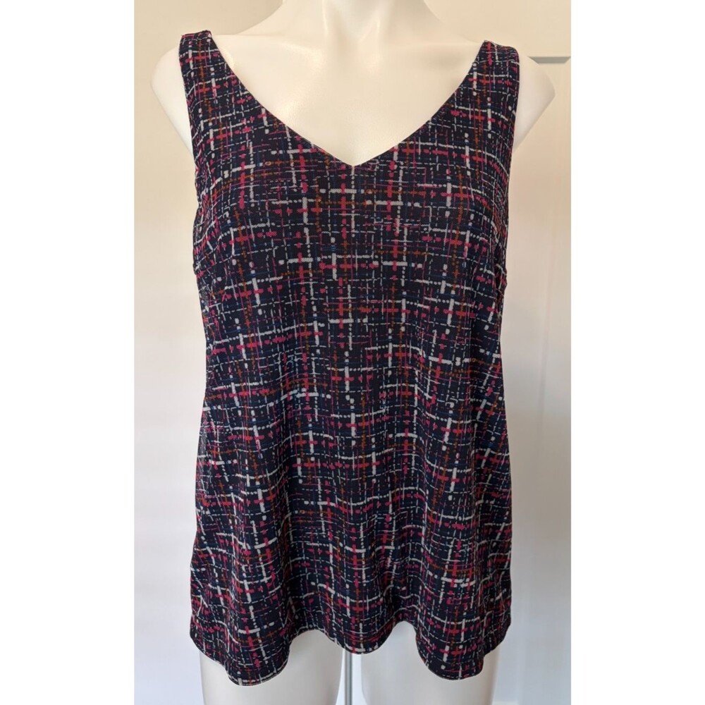 CHICOS Womens Knit Tank TOP Sleeveless BLUE Pink White Size 2 (L)